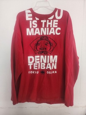 Vintage Y2K EVISU Japan Tokyo Osaka Long Sleeve Red Graphic T Shirt Size 3XL