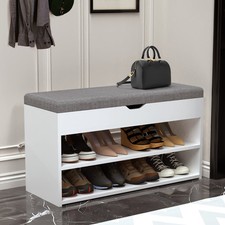 Schuhschrank Schuhbank  Schuhregal mit Sitzkissen Sitztruhe Schuhablage Weiß