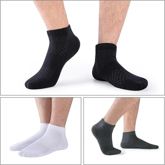 Men’s 100% Cotton Cushioned Ankle Socks Athletic Running Moisture Wicking NEW
