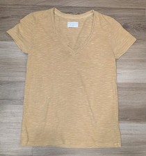 Goodlife Made in USA Tan Khaki Beige V-Neck T-Shirt Women’s Small 100% Cotton