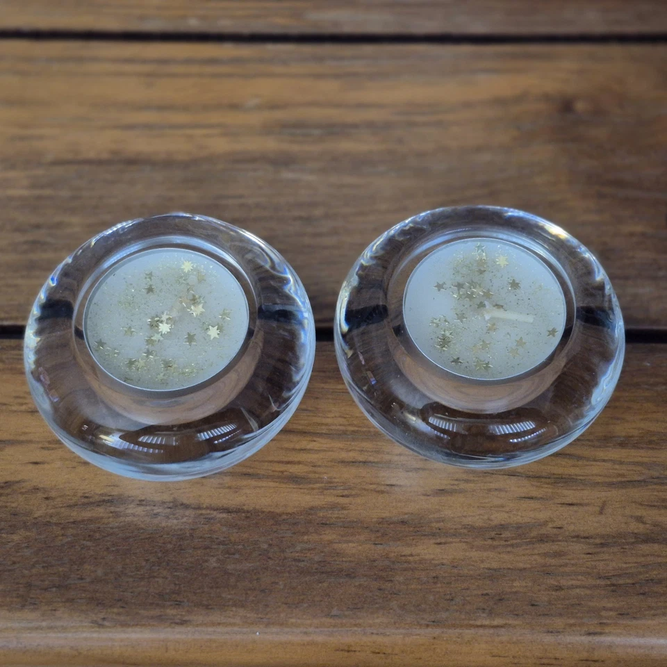 Vintage Pier 1 Tealight Candle Holders Set Of 2 Vanilla Gold Stars Glitter - Image 2 of 4