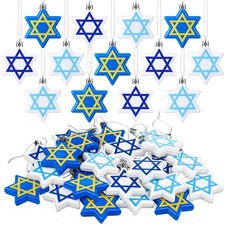 Chunful 24 Pcs Hanukkah Ornaments for Tree Star Hanging Shatterproof of David
