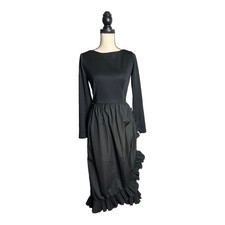 Vintage Victor Costa Black Asymmetric Party Cocktail Pleated Ruffle Dress Size S