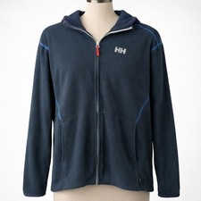 Helly Hansen Polartec Fleece Hoodie Mens L Blue Full Zip Baselayer Active Casual