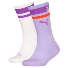 Image of PUMA Kids Sports Crew Socks Girls Childrens Womens (2 Pair Pack) Heritage Stripe