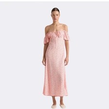 Faithfull The Brand NEW Menton Midi Dress In Micro Calla Vermillion Size 6