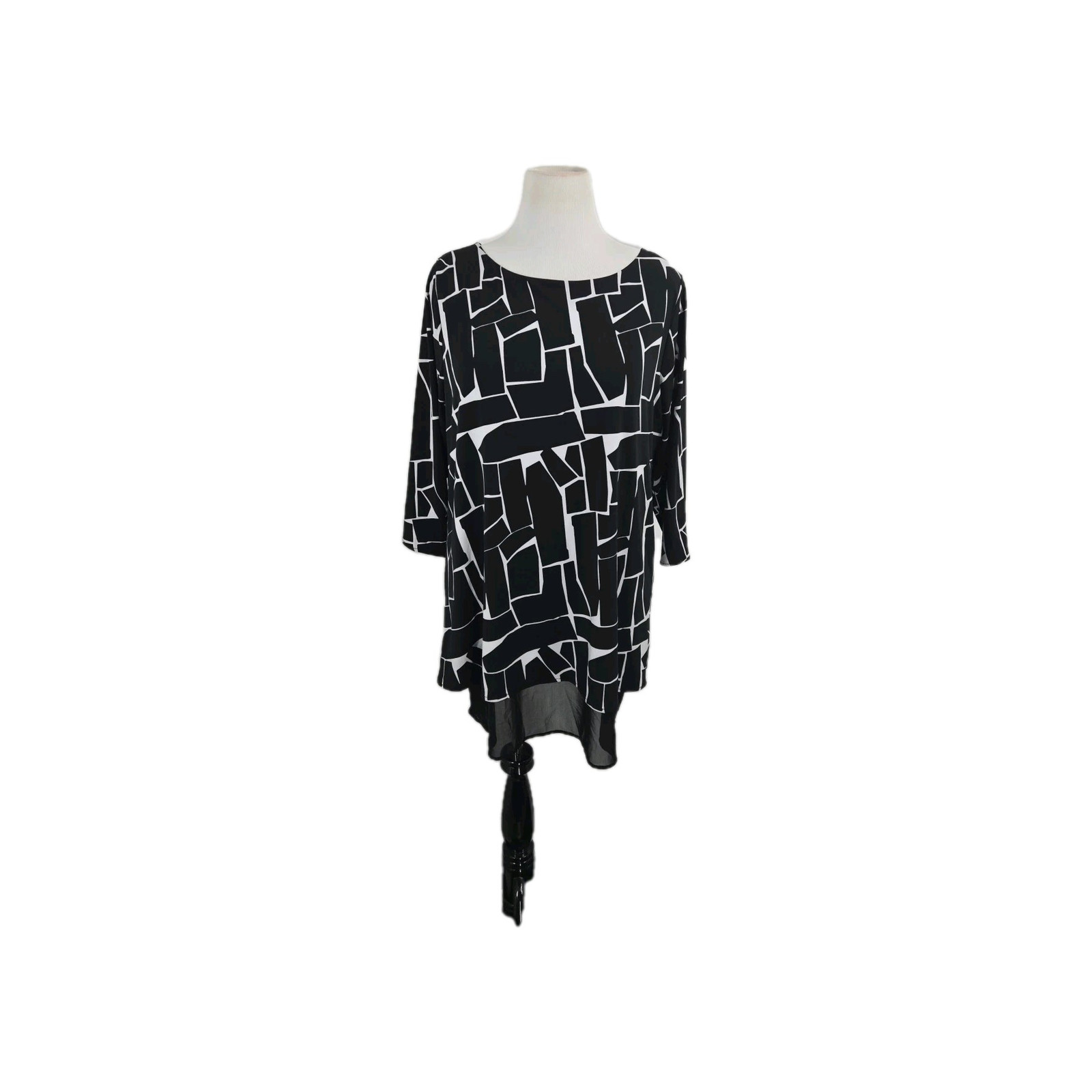 Women's  Blouse  L Alfani Black Top  Overlay Split Back Lined  Blouse Lg
