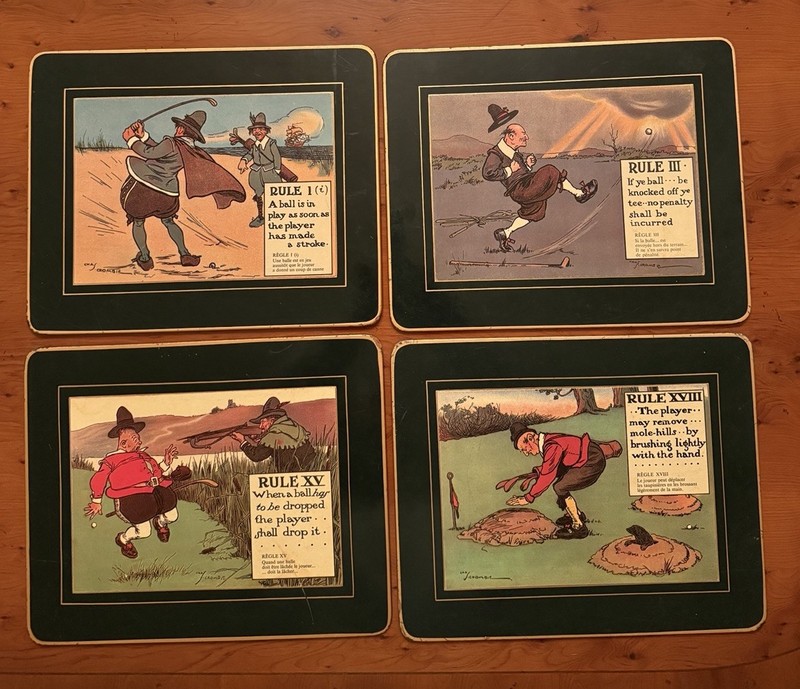 Set of four Charles Crombie Rules Of Golf Collectible Placemats Made in England