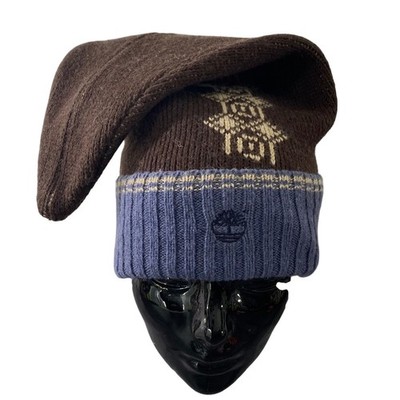 Vintage Timberland Ragg Wool Rich Blend Beanie Hat Brown Blue Fair Isle 80s