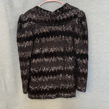 Carolina Herrera Designer Sequin Sweater Open Back Black Vintage Long Sleeves