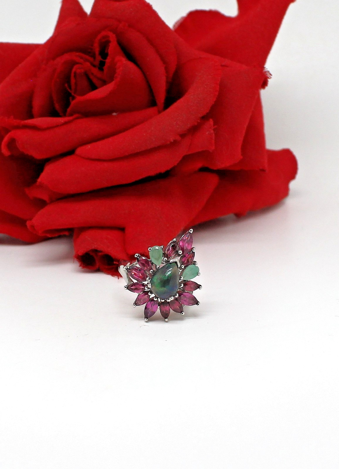 Sterling Silver Opal & Rhodolite  NWOT  Ring Size 7.5 6.52g CAT RESCUE