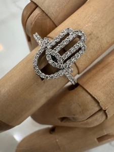 1.00ct Cubic Zirconia White Silver Set Womens Hamsa Ring Size 7
