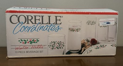 Set of 10 - Vintage Corelle Coordinates 16 Ounce Winter Holly Glass Beverage NEW