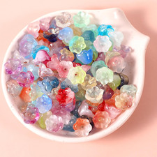 100pcs Glass Bellflower Beads Mixed Color Trumpet Flower Beads Gradient Clear Cu