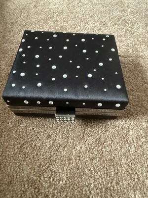 Black Satin Evening Clutch Rhinestone Studded Box Purse w Chain Strap