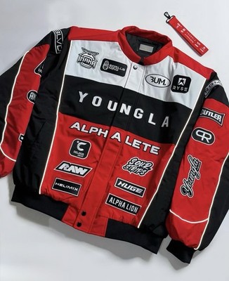 YoungLA Champions Club Jacket Red, Black, White Color-blocked with Logos Size M