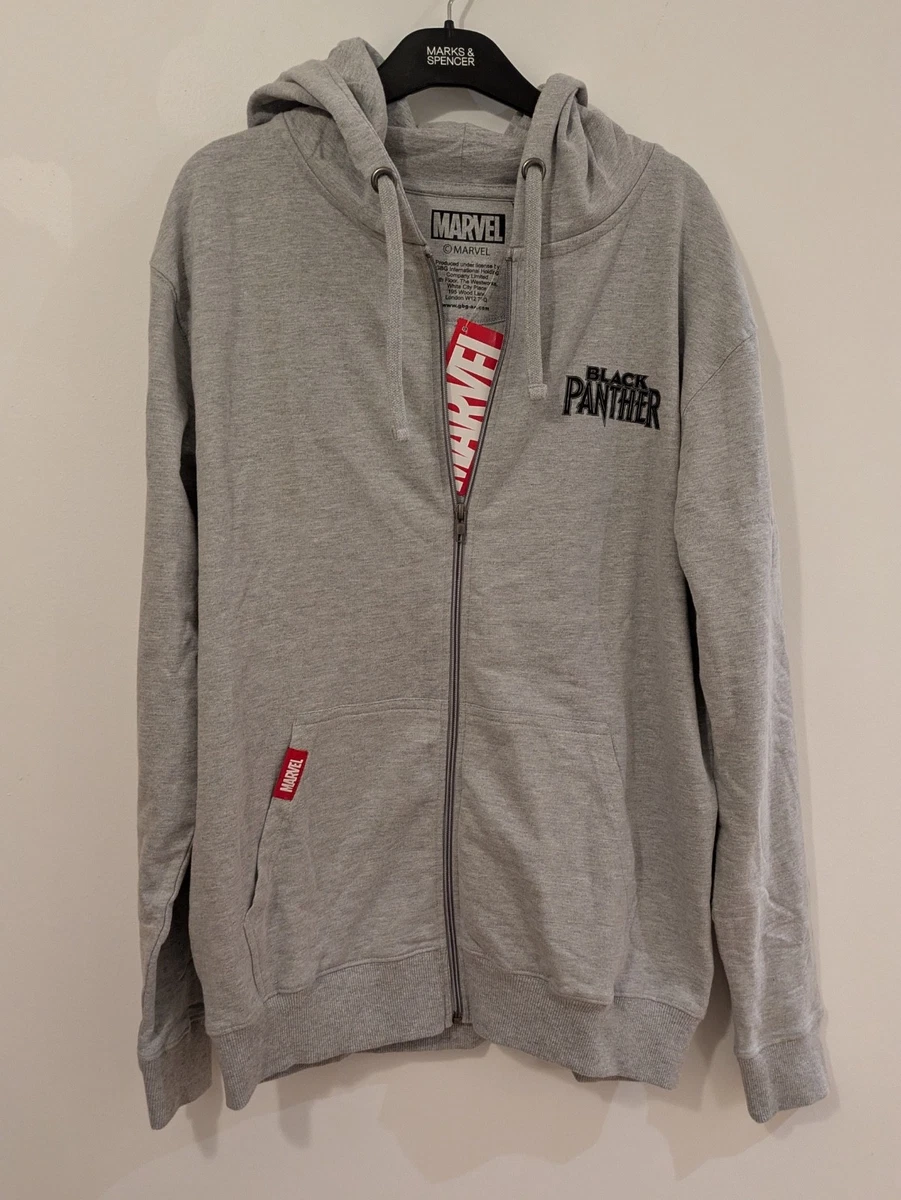 Marvel Negro Pantera Gris Pullover Sudadera con Capucha Logo Gráfico Totalmente NUEVO Unisex Talla M