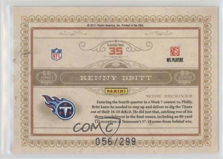 2011 Panini Gold Standard Golden Anniversary /299 Kenny Britt #35 - Image 2 of 2