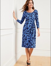 Talbots Women Effortless Jersey Tie Detail Floral Dress Blue Size XS
