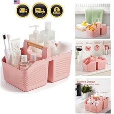 Shower Caddy Portable Organizer with Wide Compartments Bamboo Handle