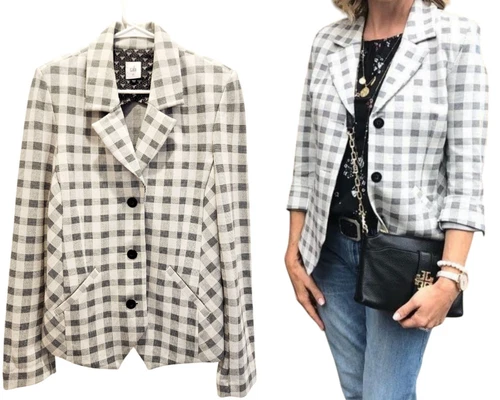 VALENTINO Blazer giacca quadri Cabi Valentina taglia 10 grigio bianco formale preppy accademia