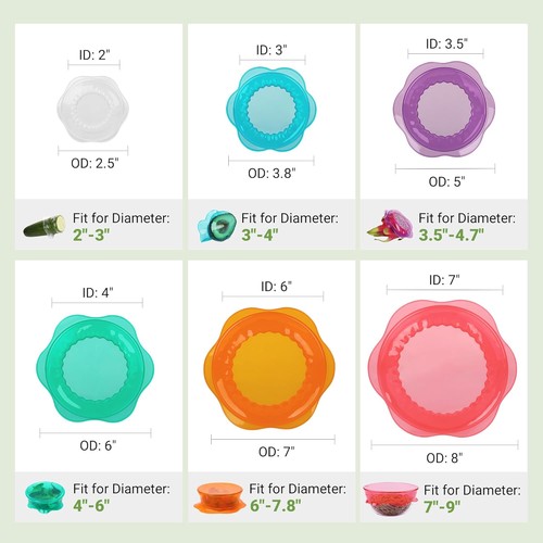 Silicone Stretch Lids for Food Storage in Fridge, Reusable Elastic Bowl Covers f - Picture 3 of 7