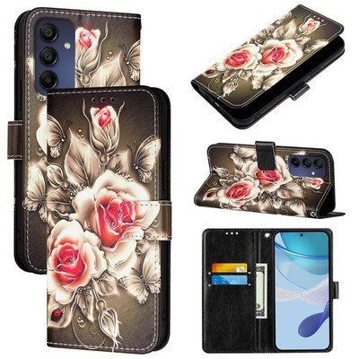 For Various Phone Luxury Rose Card Wallet Case Flip Stand Phone Cover Bag Women