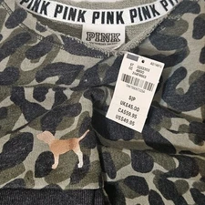 Victoria's Secret Pink Camo Campus Top Shirt Camo Green Dog S NWT $50 MSRP