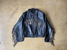 Vintage Black Tony s Leather Fringe Zip-Front Short Jacket Size 42 Mexico