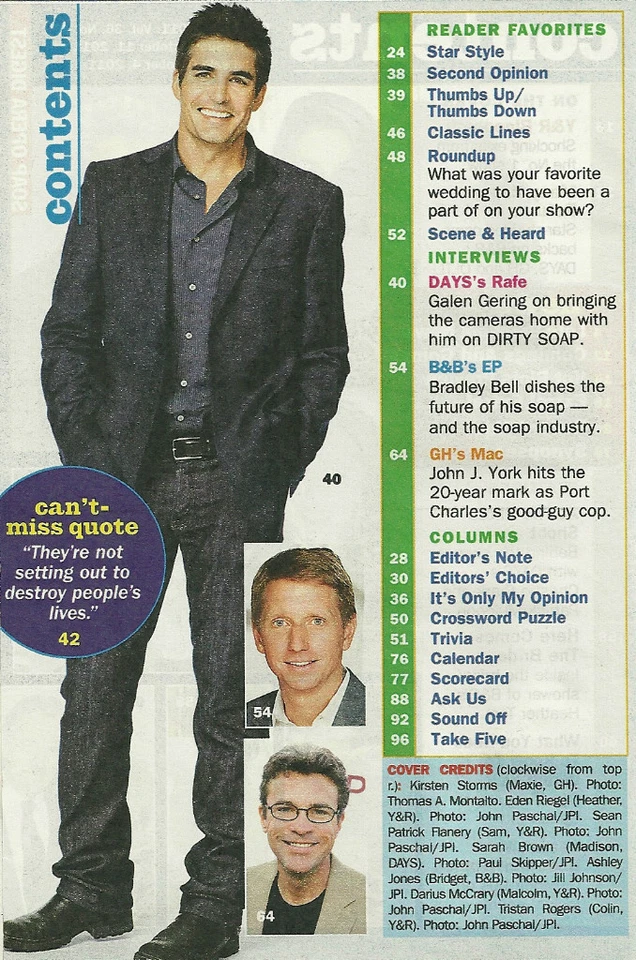 Soap Opera Digest Magazine October 4 2011 Most Beautiful Women Galen Gering - Image 3 of 3