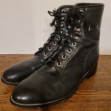 JUSTIN Boots Women's Size 5.5D Roper Black Lace Up Kiltie Leather Style 506Y