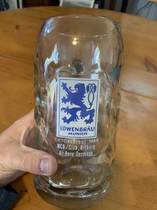 lowenbrau stein glass