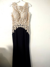 VTG Let's Black  Nude Long Sleeveless Prom Evening Formal Dress Rhinestone Sz M