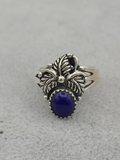 Lapis Lazuli Floral Southwestern Style 925 Sterling Silver Ring Size 6.75