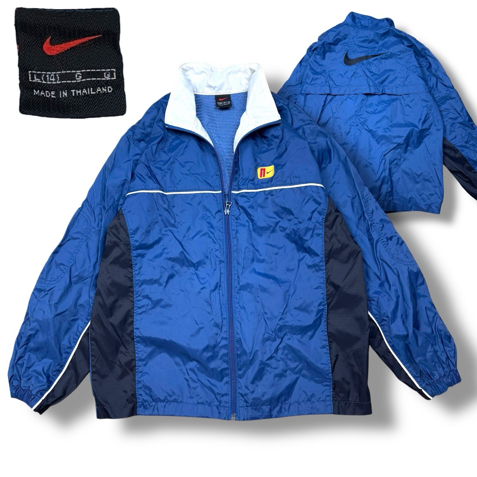 VTG 2000s Nike Windbreaker Jacket Mens Large Back Big Swoosh Size Large Y2K Blue