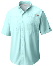 NEW Columbia Tamiami SS Short Sleeve PFG Light Blue Button fishing Shirt Men's L