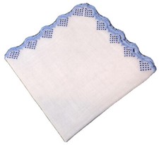 Vintage White Cotton 10  Square Handkerchief Delicate Scalloped Edge Polka Dots