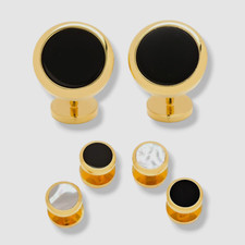  135 Cufflinks Inc Men's Gold Double-Sided Onyx Cufflinks Stud Set
