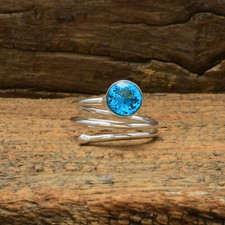 Awesome Swiss Blue Topaz Gemstone 925 Sterling Silver Handmade Ring All Size