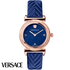 Versace VERE01720 V-Motiv rose gold blue Leather Women's Watch NEW