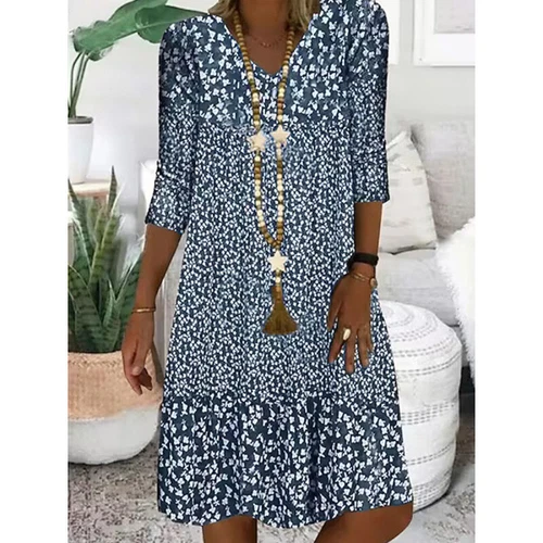Women Summer Boho Sundress Half Sleeve V Neck Floral Midi Dress Holiday Beach - Bild 9 von 16