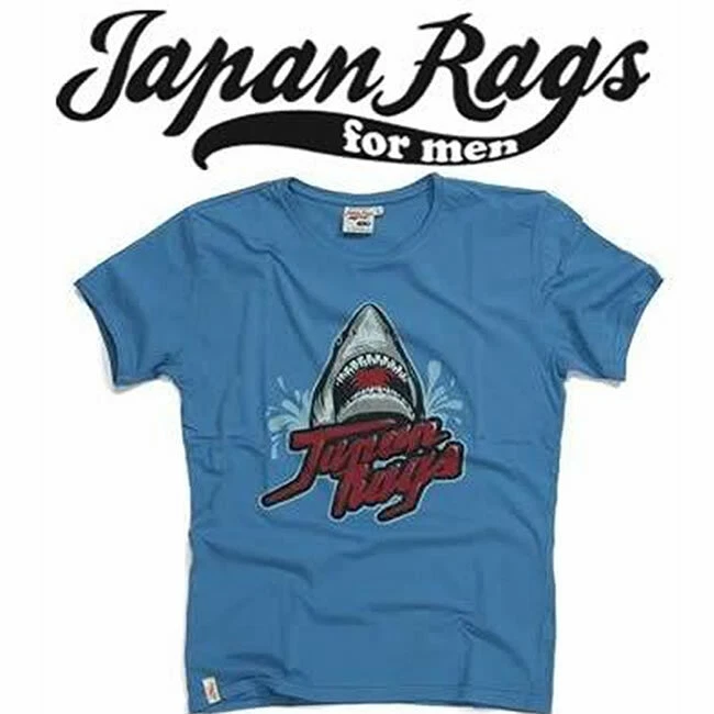 75 NEW L LARGE JAPAN RAGS SHARK VINTAGE BLUE RED GREY MENS T SHIRT