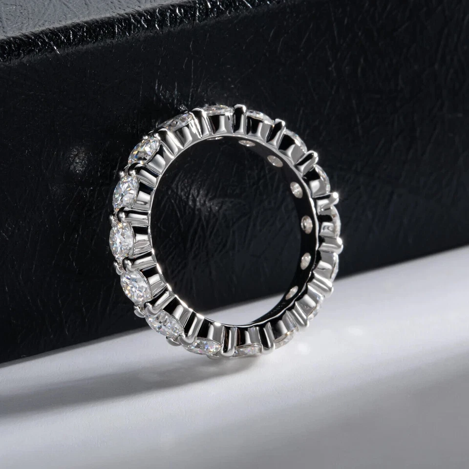 Alianza de boda americana enchapada en oro blanco de 14K anillo de eternidad regalo para mujer Foto 4 de 4