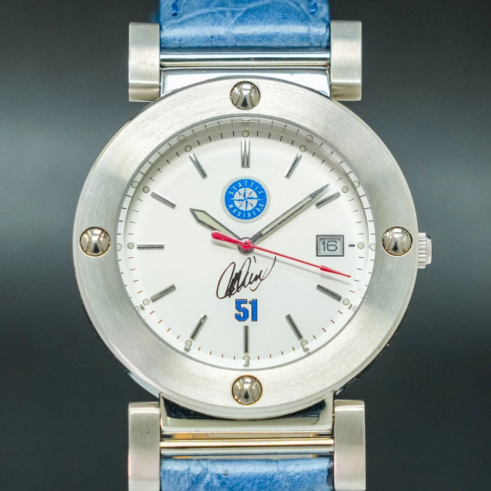 Reloj redondo para hombre [N-COMO NUEVO] MIYOTA MLB Seattle Mariners ICHIRO Memorial fecha plateada Foto 2 de 4