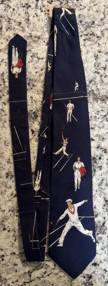 Corbata de cuello de tenis Lands End para hombre azul marino 100 % algodón cosida a mano en EE. UU. Foto 3 de 4