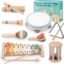 Baby Musical Instruments Set, Montessori Wooden Toys for Toddlers 3+,... 