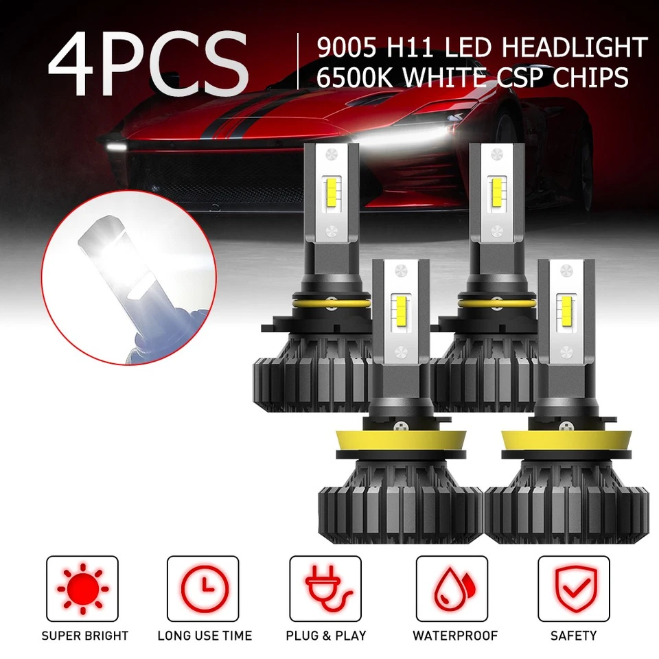 4* AUXITO LED 9005+H11 Headlight Bulb HI/LOW Beam 5th Brighter 6500K Xenon White - Image 2 of 4