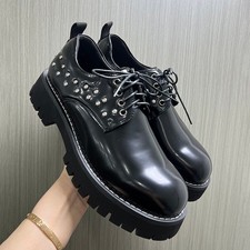 2026 New Men's Workwear Formal Shoes Black Lace Up Round Toe Casual Rivets Shoes