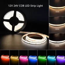 12V 24V COB LED Strip Light Flexible Tape Lights Home DIY Lighting Warm White US