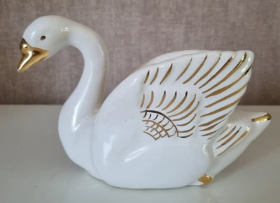 Vallauris cygne céramique blanc doré cache pot déco vintage - Photo 1/4